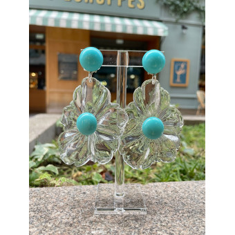 FLEUR transparente Cabochon Bleu - Francine BRAMLI Paris