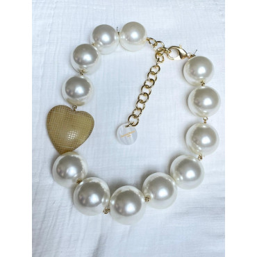 QUERIDO Perles nacrées, Coeur en corne - Francine BRAMLI Paris Collier