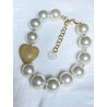 QUERIDO Perles nacrées, Coeur en corne - Francine BRAMLI Paris Collier