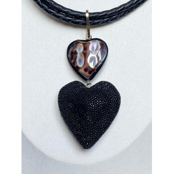 AMORE Marron/noir. Nacre & Galuchat - Francine BRAMLI Paris Collier