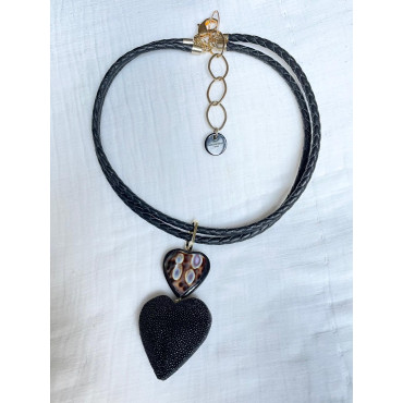 AMORE Marron/noir. Nacre & Galuchat - Francine BRAMLI Paris Collier