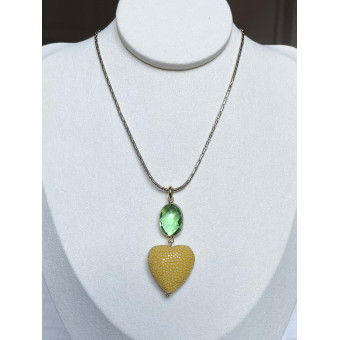 AMORE coeur Galuchat & Cristal vert - Francine BRAMLI Paris Collier
