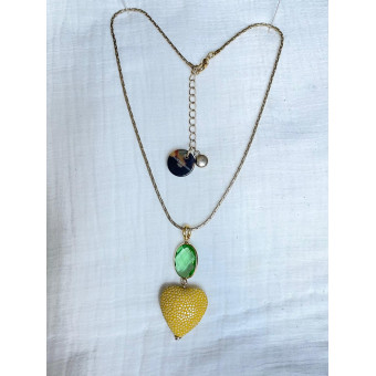 AMORE coeur Galuchat & Cristal vert - Francine BRAMLI Paris Collier