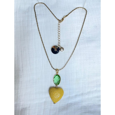 AMORE coeur Galuchat & Cristal vert - Francine BRAMLI Paris Collier
