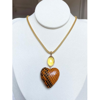 AMORE coeur cuir de serpent & cristal - Francine BRAMLI Paris Collier