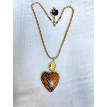 AMORE coeur cuir de serpent & cristal - Francine BRAMLI Paris Collier