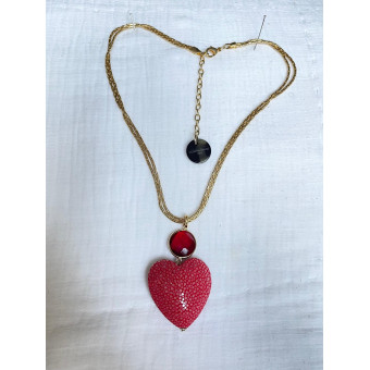AMORE coeur Galuchat rouge & cristal - Francine BRAMLI Paris Collier