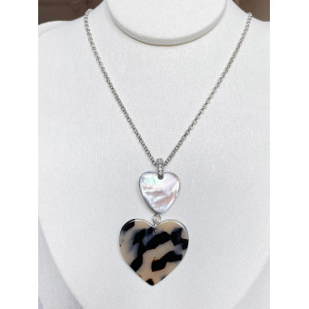 AMORE coeur Nacre & écaille blanc - Francine BRAMLI Paris Collier