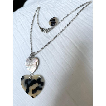 AMORE coeur Nacre & écaille blanc - Francine BRAMLI Paris Collier