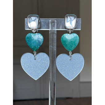 COEUR nacre turquoise & gris pailleté - Francine BRAMLI Paris