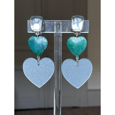 COEUR nacre turquoise & gris pailleté - Francine BRAMLI Paris