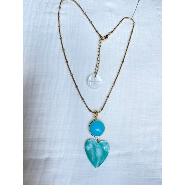 AMORE Turquoise coeur Nacre & cristal - Francine BRAMLI Paris Collier