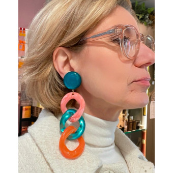 KARINA Maillons orange/bleu canard - Francine BRAMLI Paris