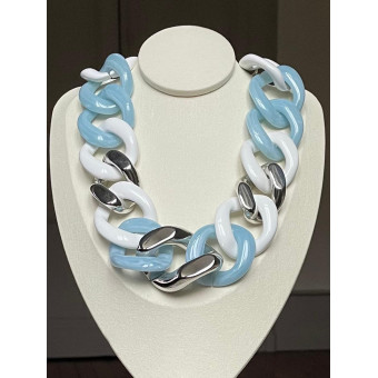 KEN Maillons Blanc, bleu, argent - FRANCINE BRAMLI Paris collier