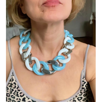 KEN Maillons Blanc, bleu, argent - FRANCINE BRAMLI Paris collier