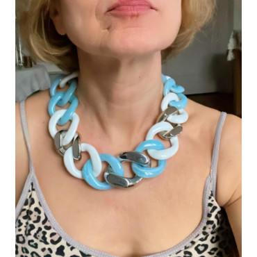 KEN Maillons Blanc, bleu, argent - FRANCINE BRAMLI Paris collier